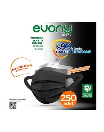 Evony Siyah Elastik Kulaklı Maske 250 Adet