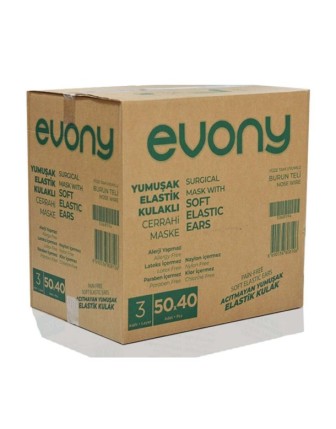 Evony Siyah Yumuşak Elastik Kulaklı 50'li 40 Kutu Cerrahi Maske