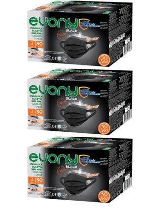 Evony Siyah Elastik Kulaklı Maske 150 Adet 50x3