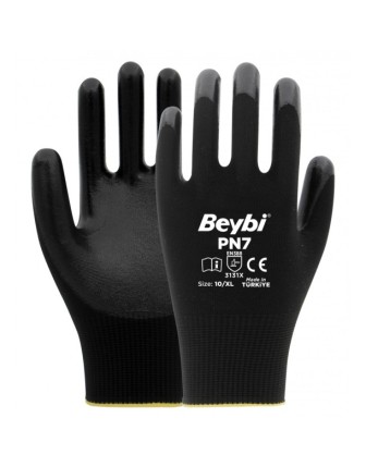 Beybi PN7 Polyester Örme Siyah Nitril Eldiven (288 ÇİFT KOLİ)