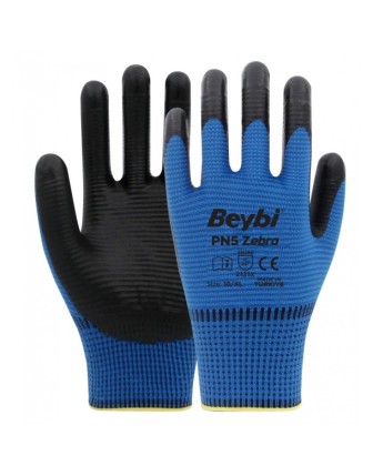 Beybi PN5 Zebra Polyester Örme Nitril Eldiven Mavi (288 ÇİFT KOLİ)