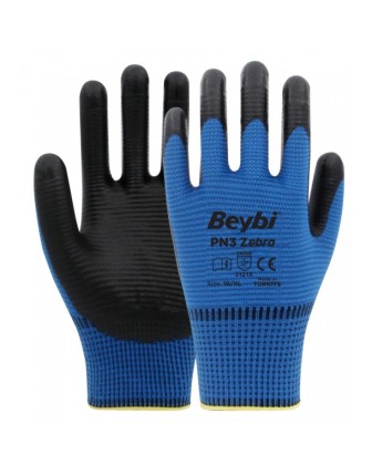 Beybi PN3 Zebra Polyester Örme Nitril Eldiven Mavi (288 ÇİFT KOLİ)