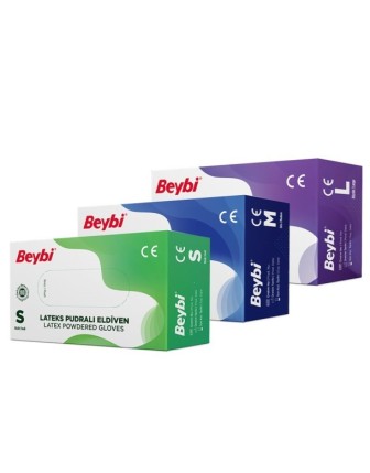 Beybi Lateks Pudralı Muayene Eldiveni 100 lü Paket - Large