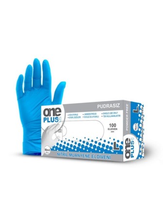 One Plus Mavi Nitril Muayene Eldiveni Pudrasız 100 lü Paket - Large