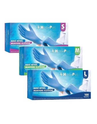 HasPet Mavi Nitril Pudrasız Muayene Eldiveni 100 lü Paket - Medium