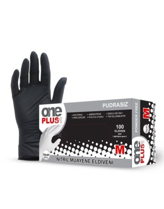 One Plus Siyah Nitril Muayene Eldiveni Pudrasız 100 lü Paket - Small