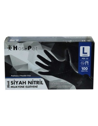 Haspet Siyah Nitril Muayene Eldiveni Pudrasız 100 lü Paket- Medium