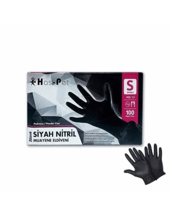 Haspet Siyah Nitril Muayene Eldiveni Pudrasız 100 lü Paket- Small
