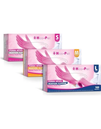HasPet Pembe Nitril Muayene Eldiveni Pudrasız 100 lü Paket - Small