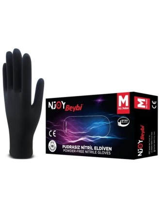 Beybi Siyah NJoy Nitril Muayene Eldiveni Pudrasız 100 lü Paket - Large