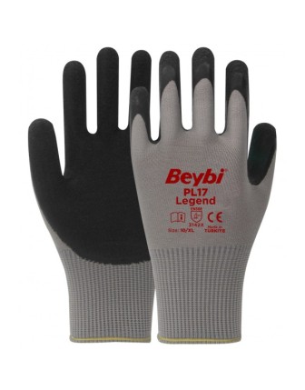 Beybi PL17 Legend Polyester Örme Siyah Lateks Kaplı Camcı İş Eldiveni