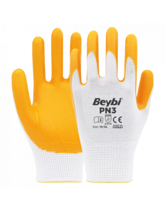 Beybi PN3 Polyester Örme Nitril Eldiven Sarı