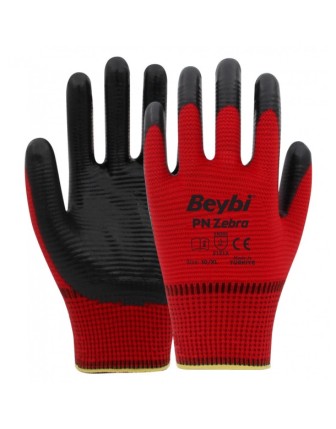 Beybi PN Zebra Polyester Örme Nitril Eldiven Kırmızı