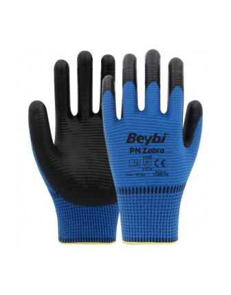 Beybi PN Zebra Polyester Örme Nitril Eldiven Mavi