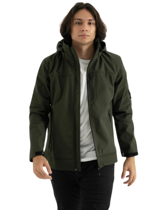 Erkek Haki Slim Fit Dar Kesim Içi Polar Çıkarılabilir Kapüşonlu Outdoor Softshell Mont 