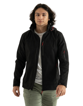  Erkek Siyah Slim Fit Dar Kesim Içi Polar Çıkarılabilir Kapüşonlu Outdoor Softshell Mont