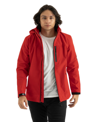 Erkek Kırmızı Slim Fit Dar Kesim Içi Polar Çıkarılabilir Kapüşonlu Outdoor Softshell Mont 
