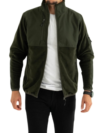 Erkek Haki Dar Kalıp Anti-pilling Tüylenme Yapmayan Tam Fermuar Softshell Garnili Polar Sweatshirt