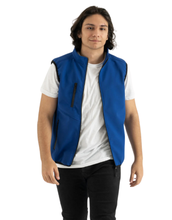 Erkek Mavi Slim Fit Dar Kesim Içi Polar Bato Yaka Outdoor Softshell Yelek 