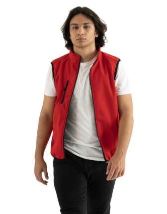 Erkek Kırmızı Slim Fit Dar Kesim Içi Polar Bato Yaka Outdoor Softshell Yelek