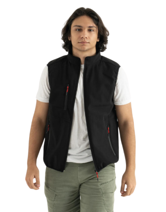 Erkek Siyah Slim Fit Dar Kesim Içi Polar Bato Yaka Outdoor Softshell Yelek