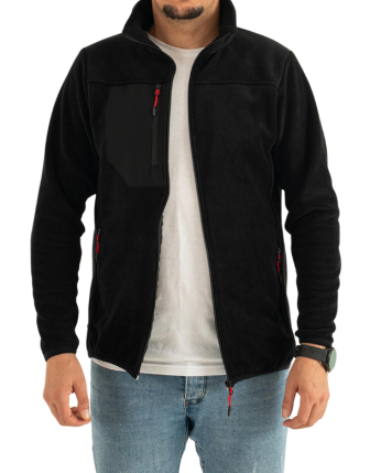 Erkek Siyah Dar Kalıp Anti-Pilling Tüylenme Yapmayan Tam Fermuar Softshell Garnili Polar Sweatshirt