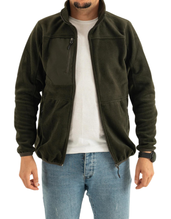 rkek Haki Dar Kalıp Anti-Pilling Tüylenme Yapmayan Tam Fermuar Softshell Garnili Polar Sweatshirt