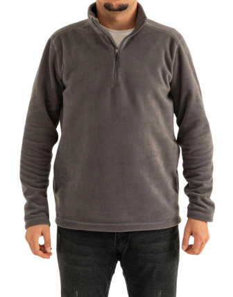  Erkek Gri Standart Kalıp Anti-Pilling Tüylenme Yapmayan Yarım Fermuar Polar Sweatshirt 