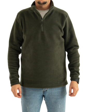 Erkek Haki Standart Kalıp Anti-Pilling Tüylenme Yapmayan Yarım Fermuar Polar Sweatshirt 