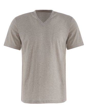 Penye T-Shirt Kısa Kollu V Yaka Gri