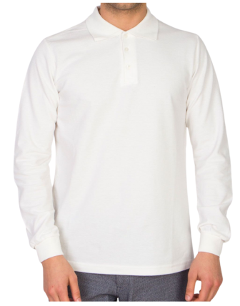Uzun Kollu T-Shirt - Polo Yaka Beyaz