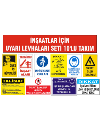 İnşaatlar Için Uyarı Levhaları Seti 10 Adet