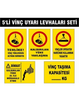 5’Li Vinç Uyarı Levhaları Seti