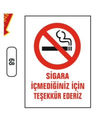 Sigara Içmediğiniz Için Teşekkür Ederiz Uyarı Ikaz Levhası