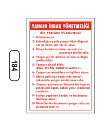 Yangın İhbar Yönetmeliği Uyarı ikaz Levhası