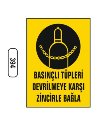 Basınçlı Tüpleri Devrilmeye Karşı Zincirle Bağla Uyarı Levhası