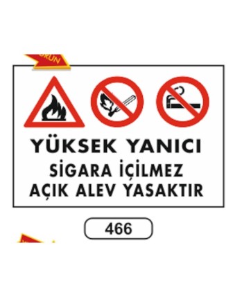 Patlayıcı Madde Sigara Içilmez Açık Alev Yasaktır Uyarı Levhası
