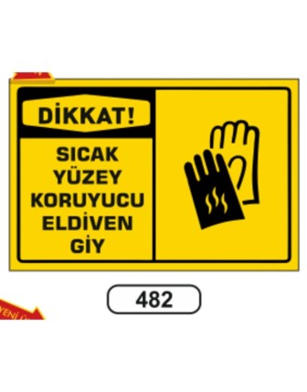 Dikkat Sıcak Yüzey Koruyucu Eldiven Giy Uyarı Levhası