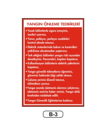 Yangın Önleme Tedbirleri Talimatı Levhası
