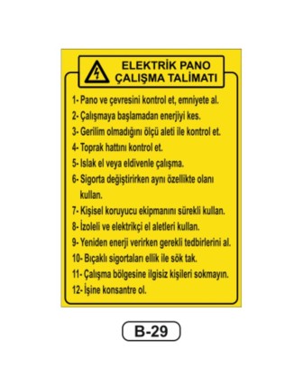 Elektrik Panosu Çalışma Talimatı Levhası