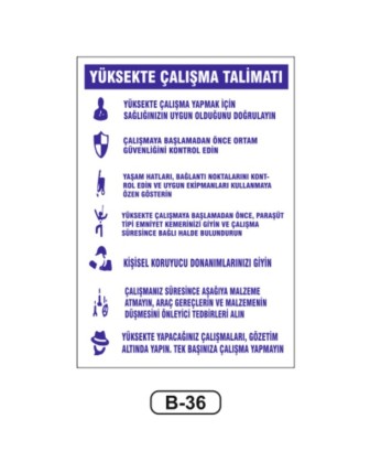 Yüksekte Çalışma Talimatı Levhası