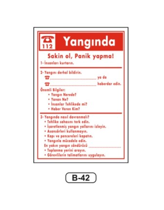Yangında Sakin Ol Talimatı Levhası