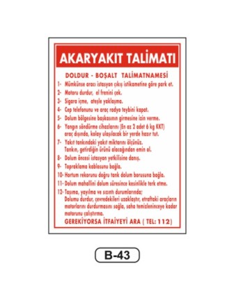 Akaryakıt Talimatı Levhası