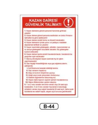 Kazan Dairesi Güvenlik Talimatı Levhası