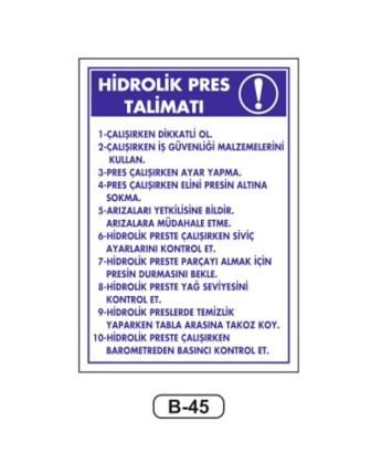 Hidrolik Pres Talimatı Levhası