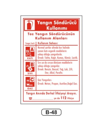 Toz Yangın Söndürücü Kullanımı Talimatı Levhası