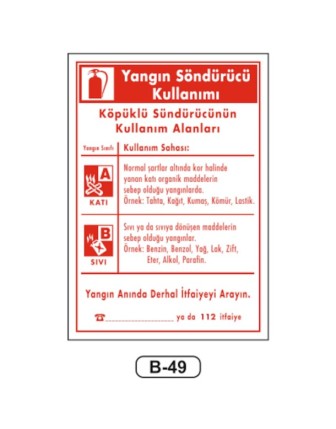 Köpüklü Yangın Söndürücü Talimatı Levhası