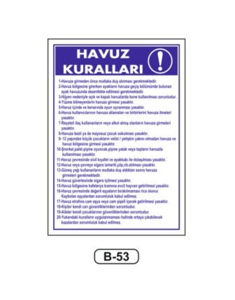 Havuz Kuralları Talimatı Levhası
