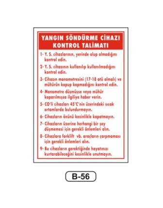 Yangın Söndürme Cihazı Kontrol Talimatı Levhası
