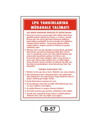 Lpg Yangınlarına Müdahale Talimatı Levhası